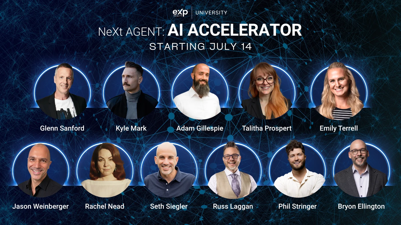 Official NeXt Agent AI Accelerator course artwork showing its lineup of instructors
